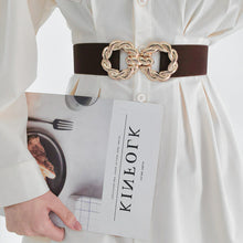 Load image into Gallery viewer, Women's Waist Decoration Metal Button-down Belt Dress Waistband Retraction Elastic Waist Seal Strap +