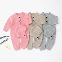Load image into Gallery viewer, Knitted Warm Hat Front Button Opening Baby Onesies +