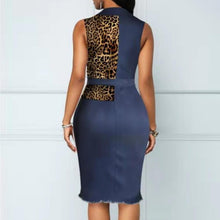 Load image into Gallery viewer, Leopard Print Stitching Washed Hole Denim Skirt +