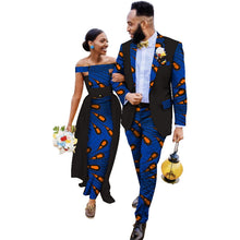Load image into Gallery viewer, Cotton African Couple Wearing Wedding Dress Suits And Dress Sets Lovers Matching Clothes +