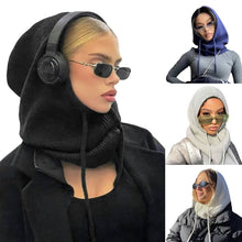 Load image into Gallery viewer, Hat Scarf Integrated Wool Knitted Drawstring Hat Women Veil Hat +