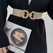 Load image into Gallery viewer, Women's Waist Decoration Metal Button-down Belt Dress Waistband Retraction Elastic Waist Seal Strap +