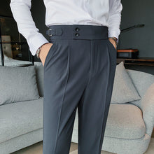 Load image into Gallery viewer, Men's Trousers New Slim Solid Color Small Trousers Straight Belt Loops Free Pants +