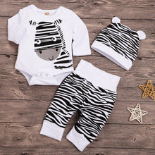 Load image into Gallery viewer, Baby Long Sleeve Cartoon Zebra Print Romper Set +
