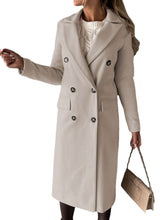Load image into Gallery viewer, Long Sleeve Lapel Coat Winter Fashion Solid Double Breasted Slim Long Jacket Womens Clothing +