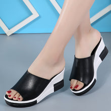 Load image into Gallery viewer, Leather Slippers Slope Thick Bottom Platform Sandals Female Casual Shoes +