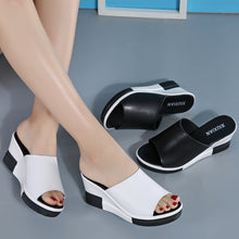 Load image into Gallery viewer, Leather Slippers Slope Thick Bottom Platform Sandals Female Casual Shoes +