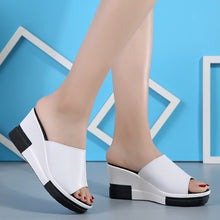 Load image into Gallery viewer, Leather Slippers Slope Thick Bottom Platform Sandals Female Casual Shoes +