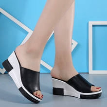 Load image into Gallery viewer, Leather Slippers Slope Thick Bottom Platform Sandals Female Casual Shoes +