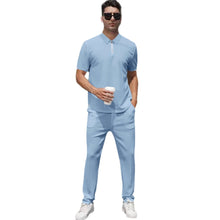 Load image into Gallery viewer, Men's Pants Summer Lightweight Outfit Zip Front Short Sleeve Top Set +