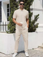 Load image into Gallery viewer, Men's Pants Summer Lightweight Outfit Zip Front Short Sleeve Top Set +