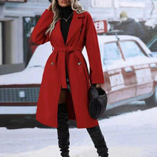 Load image into Gallery viewer, Lapel Double-breasted Trench Coat With Belt Winter Fashion Solid Color Long Jacket Outwear Women Clothing Overcoat +