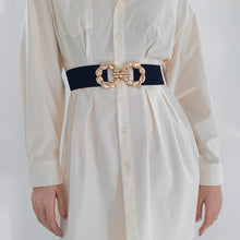 Load image into Gallery viewer, Women's Waist Decoration Metal Button-down Belt Dress Waistband Retraction Elastic Waist Seal Strap +