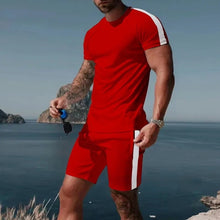 Load image into Gallery viewer, Solid Color FashionMen's shorts Trendy Design Short Sleeve Two-piece Set +