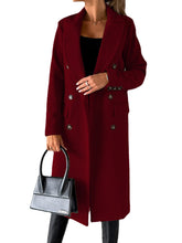 Load image into Gallery viewer, Long Sleeve Lapel Coat Winter Fashion Solid Double Breasted Slim Long Jacket Womens Clothing +
