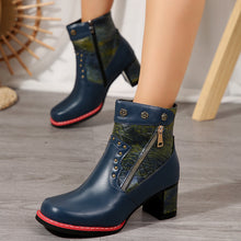 Load image into Gallery viewer, Fashion Chunky Heel Square Toe Ankle Boots With Rivet Double Zippers Design Retro Ethnic Style Short Boot For Women +