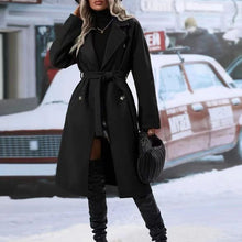 Load image into Gallery viewer, Lapel Double-breasted Trench Coat With Belt Winter Fashion Solid Color Long Jacket Outwear Women Clothing Overcoat +