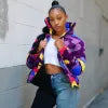 Load image into Gallery viewer, Orange Camouflage Print Bubble Coat Female Cropped Puffer Jacket - Trendy Winter Coat - Multicolored Camouflage Jacket