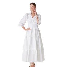 Load image into Gallery viewer, French Court Retro Style V-neck Half Sleeves Lace Stitching Design Dress +
