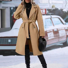 Load image into Gallery viewer, Lapel Double-breasted Trench Coat With Belt Winter Fashion Solid Color Long Jacket Outwear Women Clothing Overcoat +