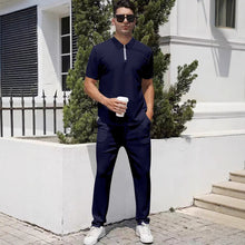 Load image into Gallery viewer, Men's Pants Summer Lightweight Outfit Zip Front Short Sleeve Top Set +
