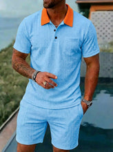 Load image into Gallery viewer, Men's Summer Shorts Set Fashionable Breathable Color-Block Pocket Short-Sleeve Set +