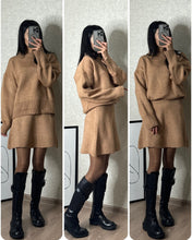 Load image into Gallery viewer, Sweater Skirt Sets For Women 2 Pieces Knit Casual Versatile Long Sleeve Pullover Elegant Solid High Waist Mini Skirt Outfit +