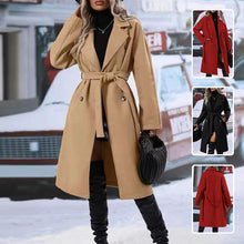 Load image into Gallery viewer, Lapel Double-breasted Trench Coat With Belt Winter Fashion Solid Color Long Jacket Outwear Women Clothing Overcoat +