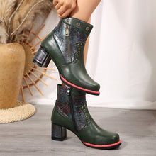 Load image into Gallery viewer, Fashion Chunky Heel Square Toe Ankle Boots With Rivet Double Zippers Design Retro Ethnic Style Short Boot For Women +
