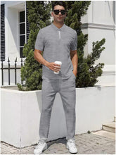 Load image into Gallery viewer, Men's Pants Summer Lightweight Outfit Zip Front Short Sleeve Top Set +