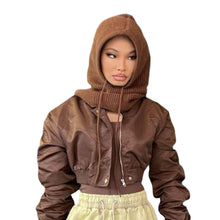 Load image into Gallery viewer, Hat Scarf Integrated Wool Knitted Drawstring Hat Women Veil Hat +