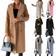 Load image into Gallery viewer, Long Sleeve Lapel Coat Winter Fashion Solid Double Breasted Slim Long Jacket Womens Clothing +
