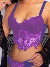 Load image into Gallery viewer, Spaghetti Straps Crochet Lace Hollow Out Bra Thong Lingerie Set