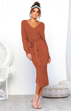 Load image into Gallery viewer, Women's Sexy V-Neck Lace-Up Long-Sleeved Dress +