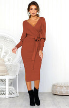 Load image into Gallery viewer, Women's Sexy V-Neck Lace-Up Long-Sleeved Dress +