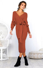 Load image into Gallery viewer, Women's Sexy V-Neck Lace-Up Long-Sleeved Dress +