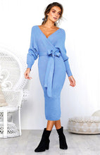 Load image into Gallery viewer, Women's Sexy V-Neck Lace-Up Long-Sleeved Dress +