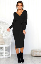 Load image into Gallery viewer, Women's Sexy V-Neck Lace-Up Long-Sleeved Dress +