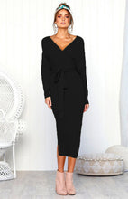 Load image into Gallery viewer, Women's Sexy V-Neck Lace-Up Long-Sleeved Dress +