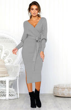 Load image into Gallery viewer, Women's Sexy V-Neck Lace-Up Long-Sleeved Dress +