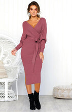 Load image into Gallery viewer, Women's Sexy V-Neck Lace-Up Long-Sleeved Dress +