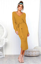 Load image into Gallery viewer, Women's Sexy V-Neck Lace-Up Long-Sleeved Dress +