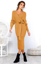 Load image into Gallery viewer, Women's Sexy V-Neck Lace-Up Long-Sleeved Dress +