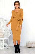 Load image into Gallery viewer, Women's Sexy V-Neck Lace-Up Long-Sleeved Dress +