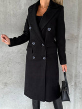 Load image into Gallery viewer, New Mid-length Elegant Women's Solid Color Long-sleeved Double-breasted Pockets +