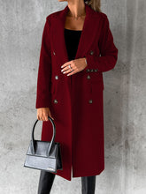 Load image into Gallery viewer, New Mid-length Elegant Women's Solid Color Long-sleeved Double-breasted Pockets +