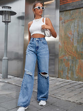 Load image into Gallery viewer, Women's Fashion Ripped High Waist Wide Leg Casual Soft Denim Trousers +