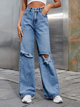 Load image into Gallery viewer, Women's Fashion Ripped High Waist Wide Leg Casual Soft Denim Trousers +