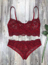Load image into Gallery viewer, New Lace Sexy Lingerie Set Solid Color Eyelash Lace Set Underwear +