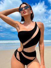 Load image into Gallery viewer, New Solid Color Hollow Mesh Sexy Bikini One-piece Swimsuit +